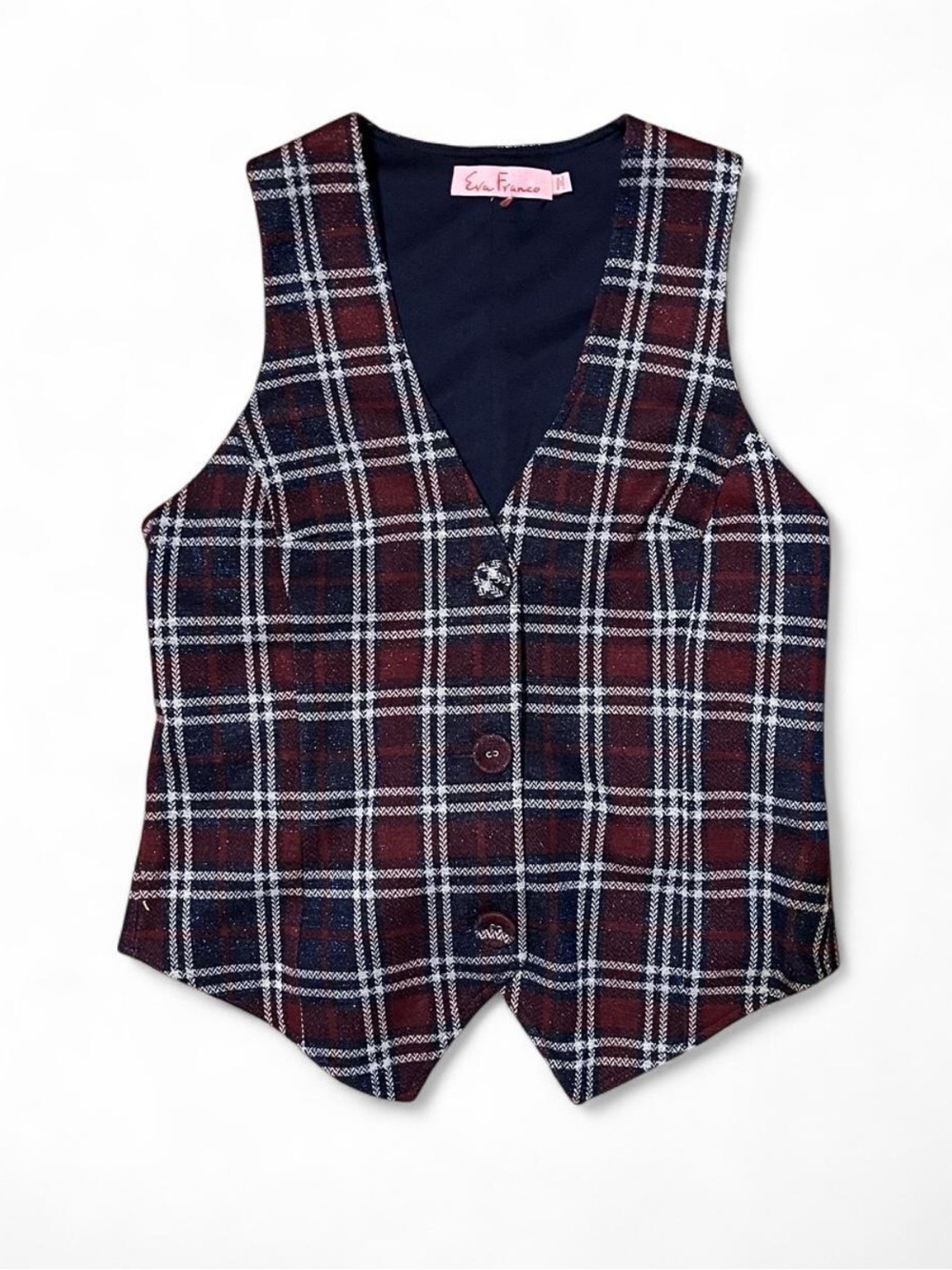 Eva Franco Sparkly Plaid Vest - Red, Navy, White